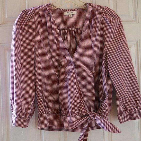 NWOT Madewell Wrap Top in Gingham Check - Picture 2 of 8